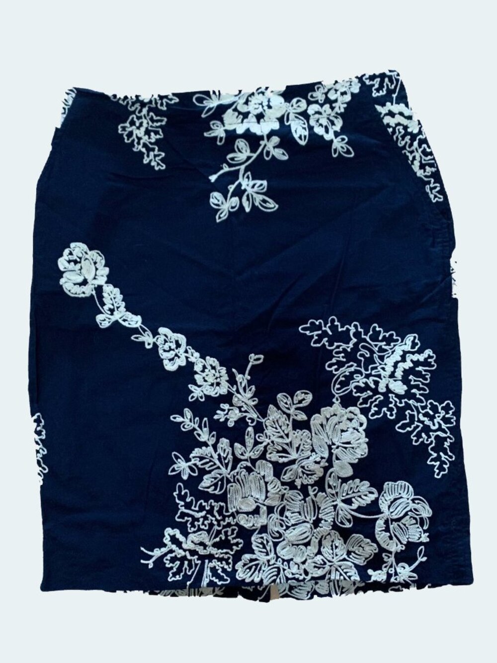 J.Crew Cotton Embroidered Floral Pencil Skirt Navy Blue Size 8